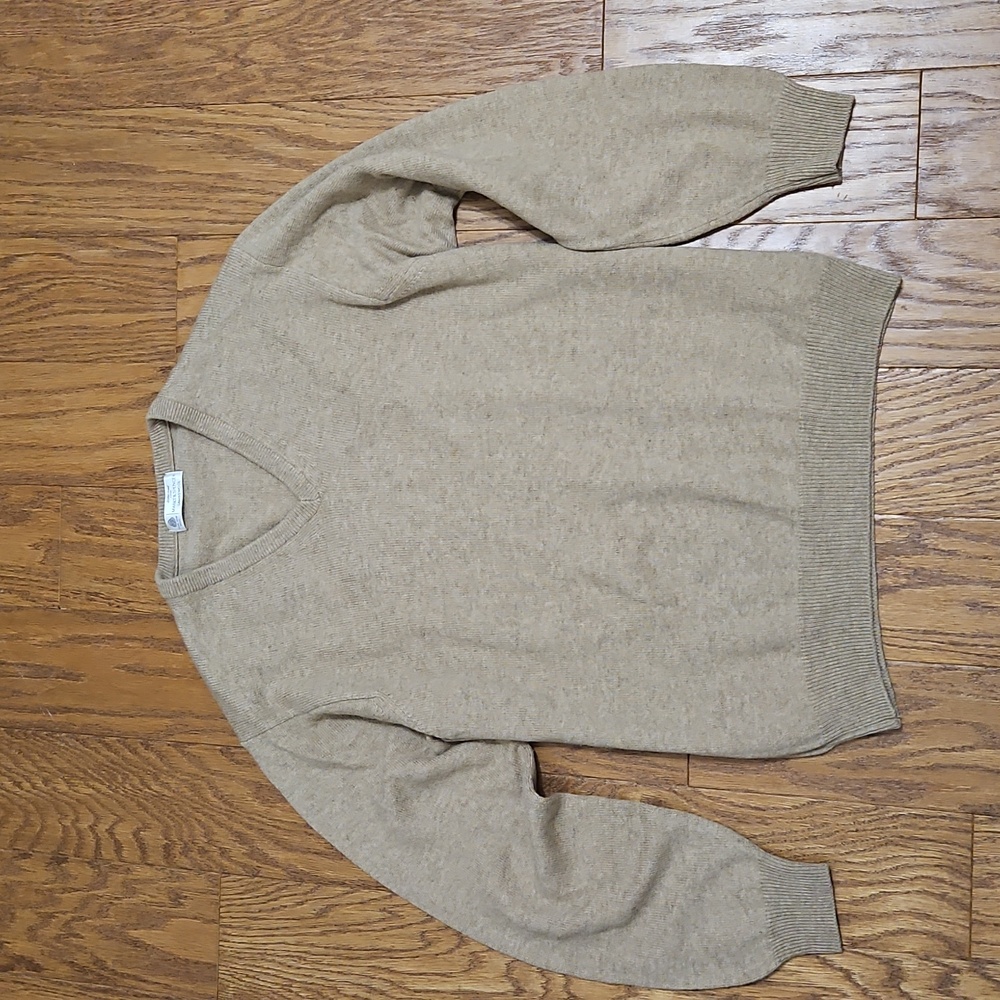 Vintage St Michael V Neck Sweater Tan 100% Wool Lambswool Sz Large
